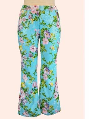 berek Turquoise Floral Sequin Flare Pants